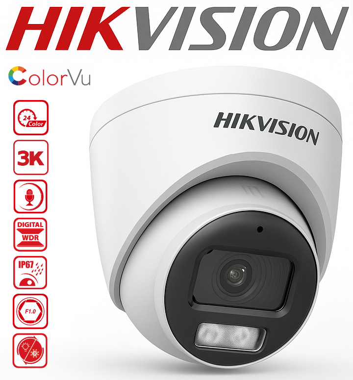 Hikvision 5MP 3K ColorVu Smart Hybrid Light Audio Turret CCTV Camera 2.8mm IR UK