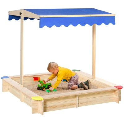 Sand Pit for Kids with Bench and Adjustable Cover for Outdoors, Fir Wood
