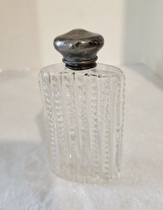Antique Sterling Silver & Cut Glass Ladies Perfume / Flask