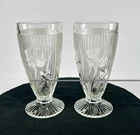 2 Vintage Jeanette Clear Iris and Herringbone  6” Tall Footed Tumblers Retro MCM