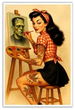 Black Market Painting Pin Up Fine Art Print Rockabilly Tattoo Gal Frankenstein
