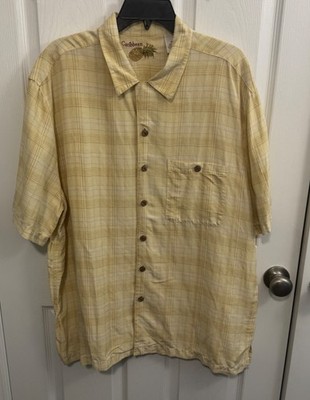 Caribbean Silk Linen Yellow Plaid Graph Check Button Up Shirt Mens XL