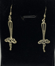 925 Sterling Silver 2.04g Drop Earrings Celtic Knot Boho Sea Gems Fish Hook