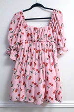 SMAK PARLOUR Dress Pink Cherry Babydoll Balloon Sleeve Vintage Style 2627 Size M