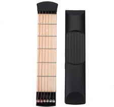 Pocket Guitar, 6 Fret Portable Left Hand, Black  Beige Wood Color, Guitar Pract