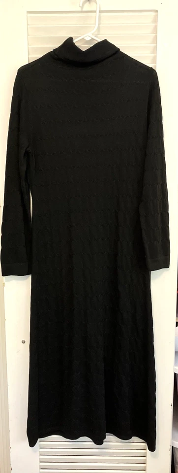NATORI TALLA M Pullover Midi Suéter Vestido Negro Tejido con Cable Cuello Alto Foto 4 de 4