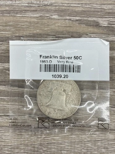 1953-D Benjamin Franklin Half Dollar Coin 90% Silver Littleton Graded Very Fine