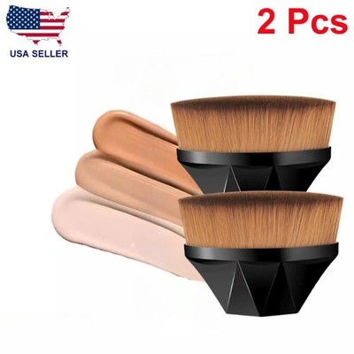 2 Pcs Pro Foundation Makeup Brush Flat Top Kabuki for Blending Liquid Cream&case