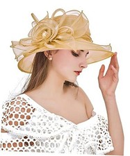 Z X Organza Church Wedding Tea Party Derby Hats for Women 022 Gold Fascinator