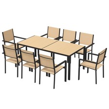 9 Piece Patio Dining Set for 8 Rectangular Table Stackable Chairs All Weather