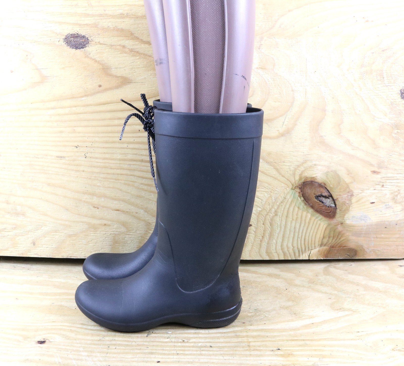 Women's Crocs Freesail Tall Black Rain Boots Slip On Size 6-image