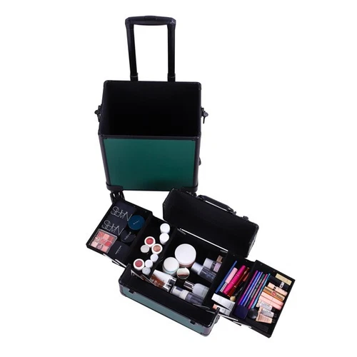 4-in-1Draw-bar Style Interchangeable Aluminum Rolling Makeup Case-Dark Green US - Picture 6 of 12