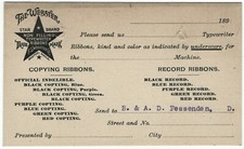 1890s STAR BRAND TYPEWRITER RIBBONS ADVERTISING POSTCARD RECORD RIBBONS UNPOSTED thumbnail
