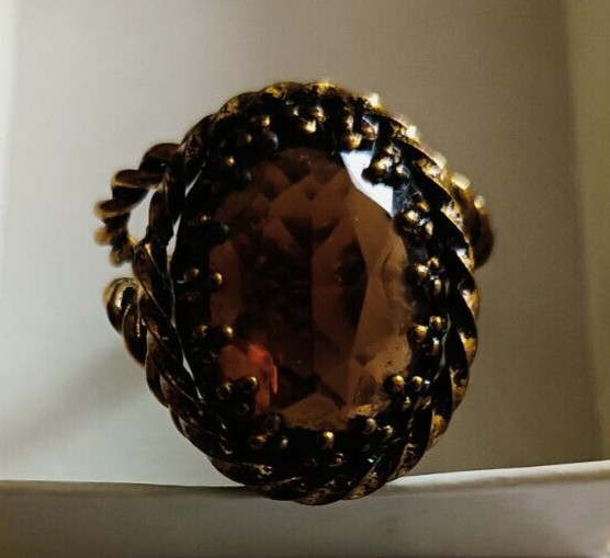 VINTAGE 1950s WEST GERMANY GLASS STONE SIGNED WEST GERMANY ROPE TWIST BRAID RING