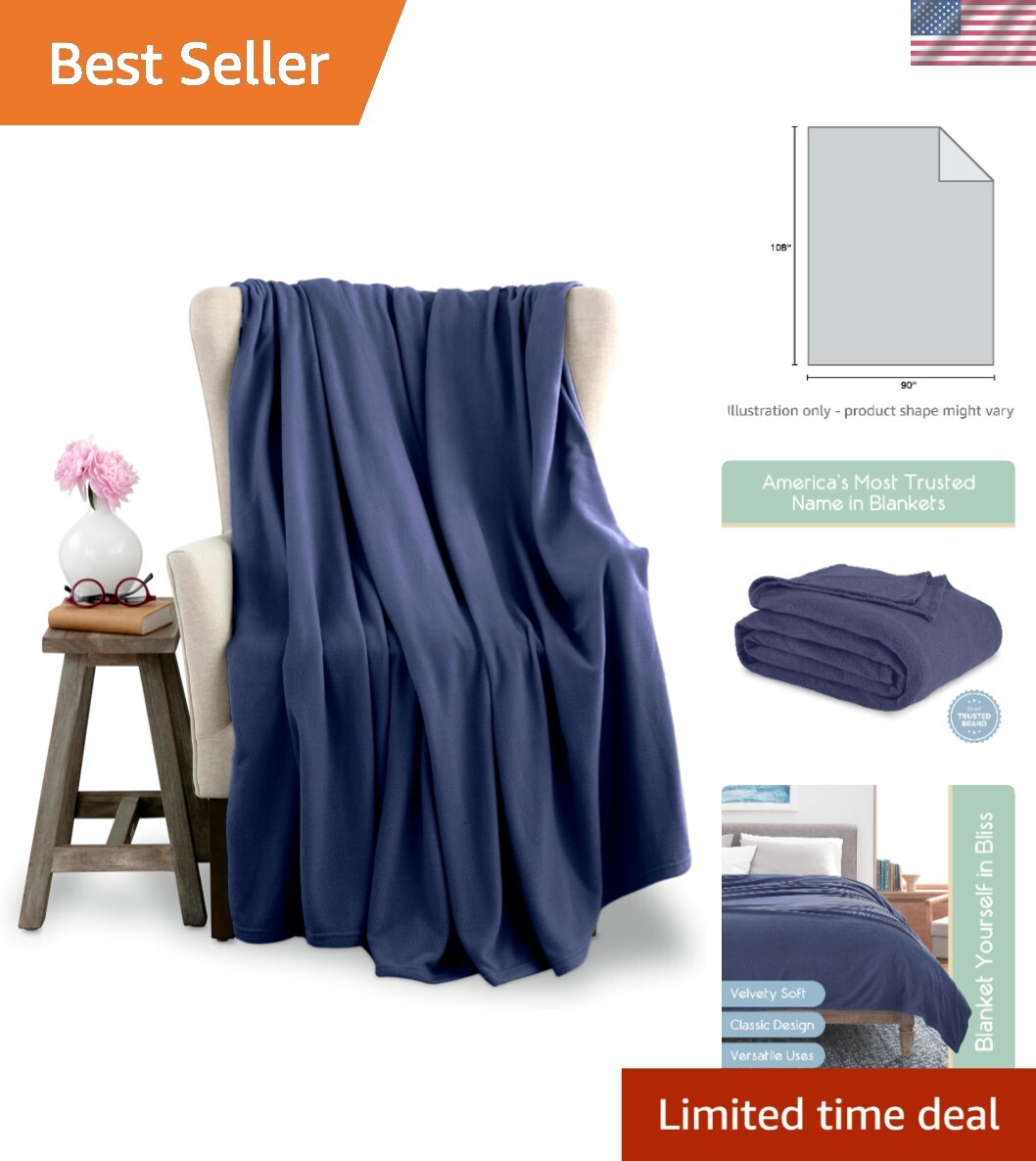 Luxurious Queen Size Navy Microfleece Blanket - Ultra Soft & Lightweight
