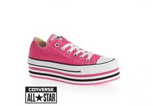 Converse CARMINE ROSE Hot Pink Multi-Striped Platform Low Shoes Wms NIB DISC | eBay