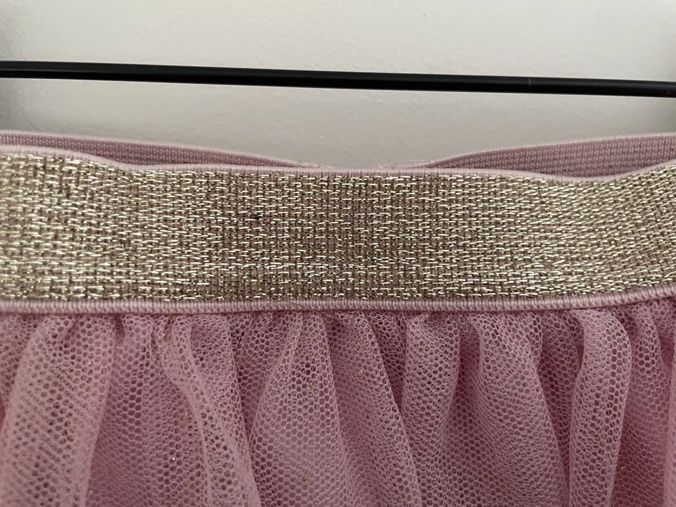 Saia infantil feminina rosa malha forrada dourada glitter faixa puxar 100% poliéster P 5/6 - Imagem 2 de 4