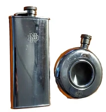 (2) Stainless Steel Flasks  FLASK - LOT -Calibri & NOTRE DAME 5oz & 4.5oz