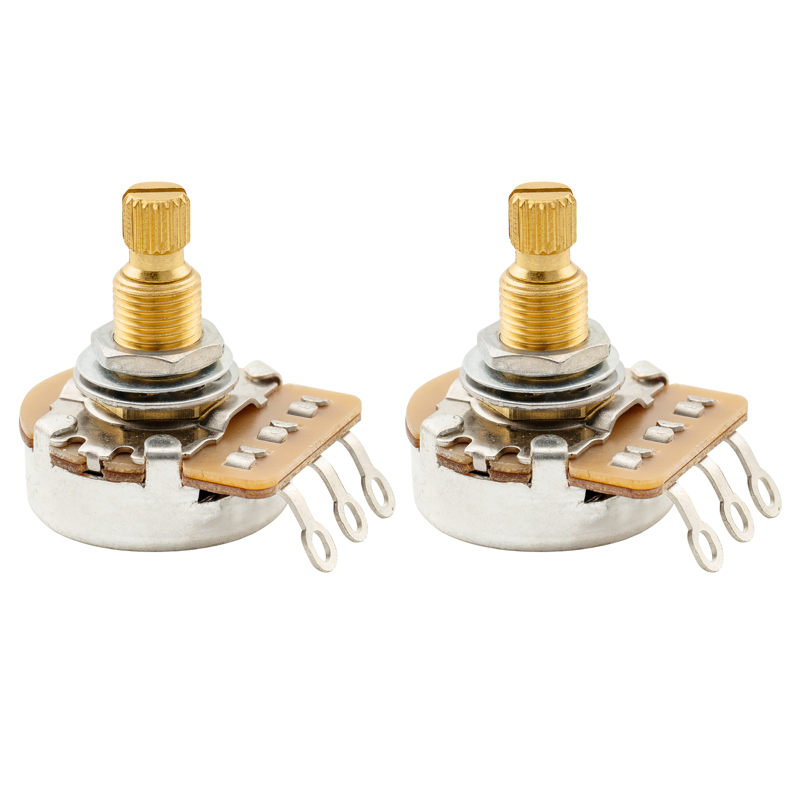 Musiclily Pro HD 2Pcs A500K Brass Metric Split Shaft Audio Taper Guitar Pots Set