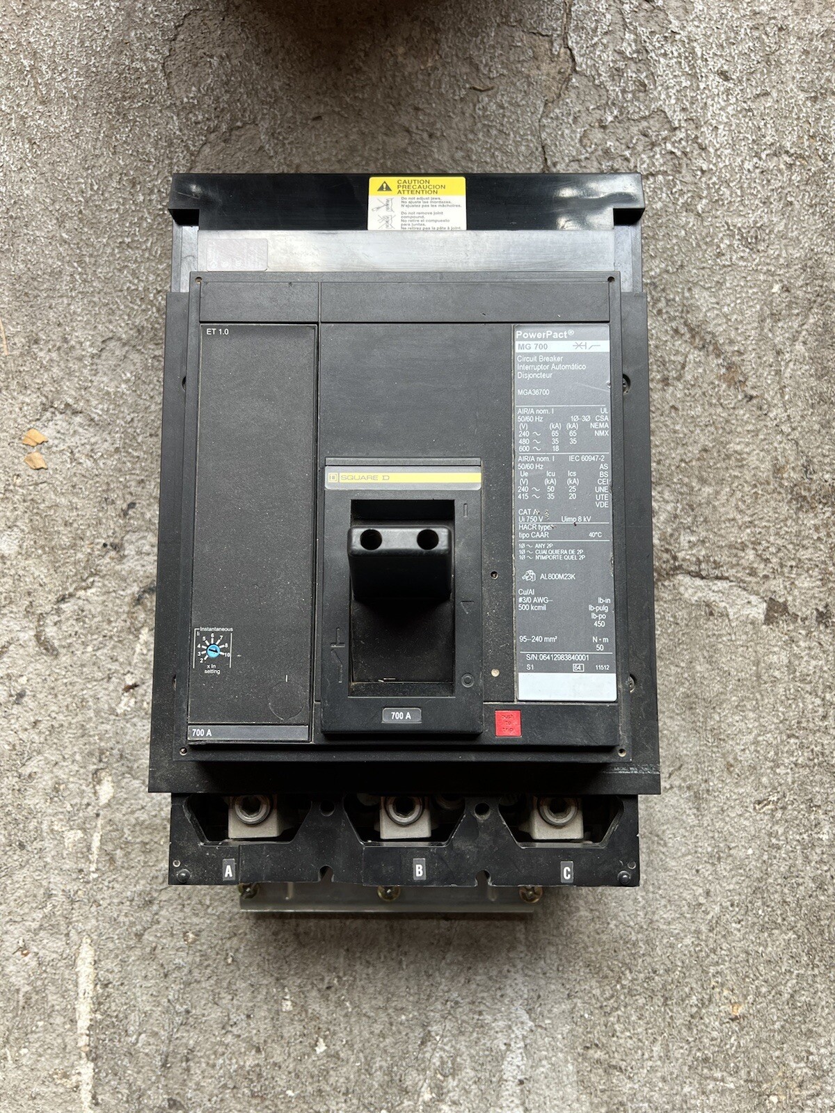 Square D MGA36700 3 Pole 700 Amp Circuit Breaker