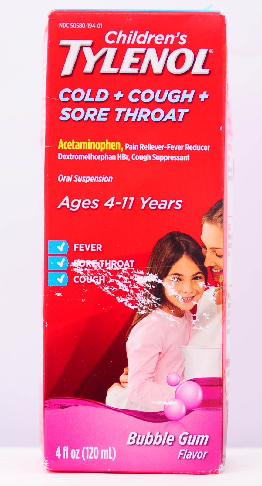 Tylenol Children's Cold + Cough & Throat Oral Suspension Bubblegum 4oz