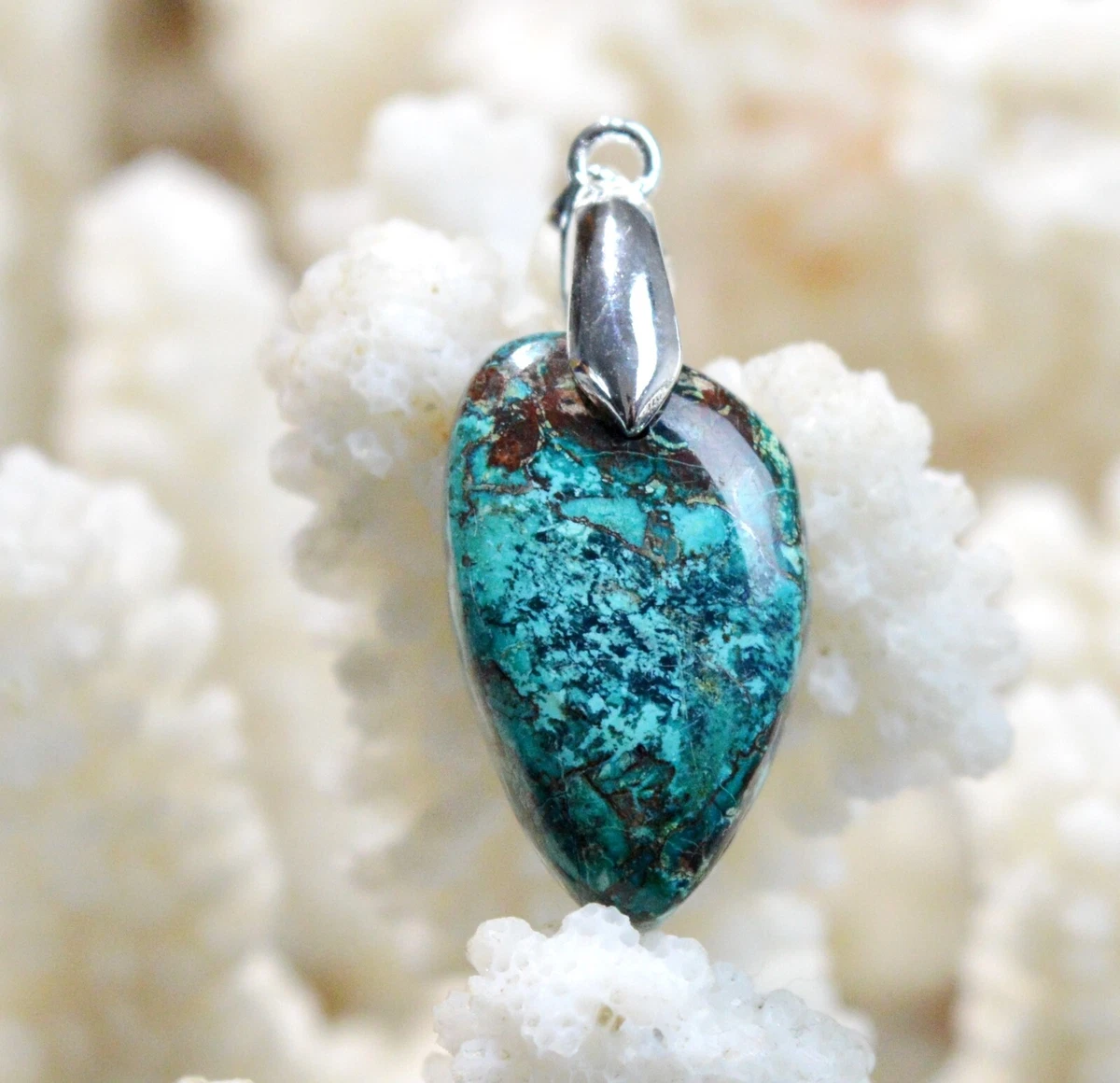 Ciondolo Artigianale In Argento 925 Con Shattuckite Divina, Pietra Blu Ovale, Fatto A Mano India