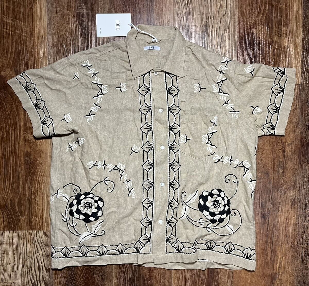 Bode New York Embroidered Dandelion SS Shirt SAND L/XL NWT Bode New York Embroidered Dandelion SS Shirt SAND L/XL NWT
