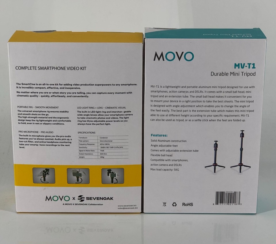 Movo IVlog2 Smartphone Vlogging Bundle - Wireless Microphone, Tripod, LED Light & Lens