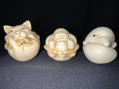 Lot of 3 Roly Poly figures of Harmony Kingdom Cat Turtle & Falcon