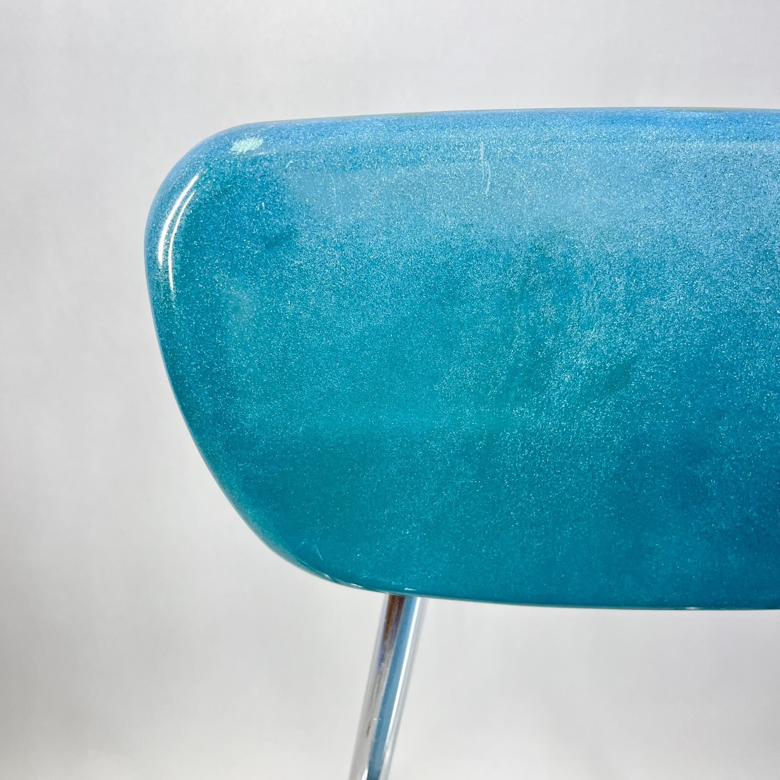 Vintage MCM Stacking Chair VIRCO Blue Teal & Chrome Sleigh Leg (4 Available)