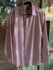 English Laundry Men Red White Plaid Long Sleeve Button-Up Shirt Large 16 34/35