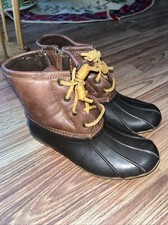 Sperry Girls 4M Topsides Saltwater Brown Leather Side Zip Duck Boots YG55362