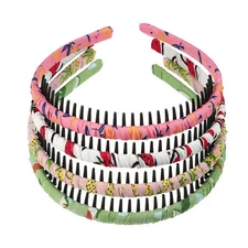 4 Pcs Teeth Comb Floral Pattern Headbands Light Pink Green Deep Pink Red