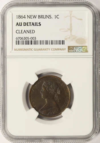 1864 Canada New Brunswick 1c NGC AU Details Cleaned