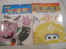 Lot of 2 Sesame Street Write-on/Wipe-Off Work Books Alphabet Numbers New LBDE5
