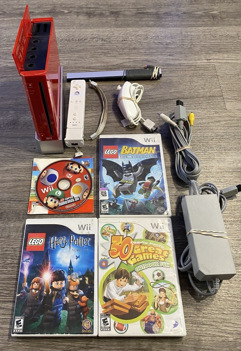 Nintendo Wii Limited Edition Red Console With Games Super Mario Bros