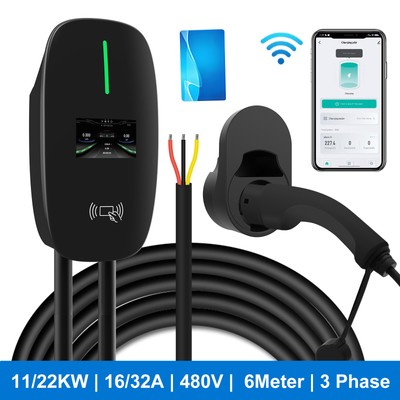 11/22KW 16/32A Wallbox Ladestation EV Charger Europäisch Typ2 CEE Stecker APP 6m