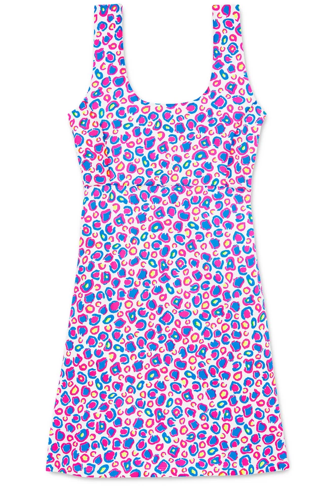 Women's Dress - Printed Cheetah Dress - Sundress - 2XL - Neon Blue Large
