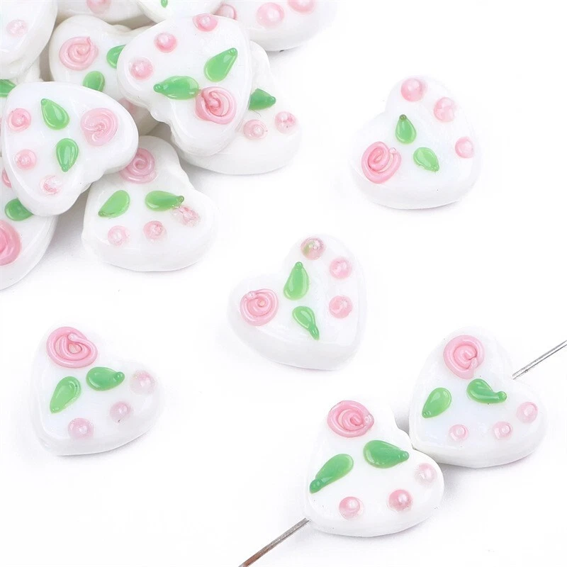 10Pcs Multicolor Handmade Heart Lampwork Beads Spacer Crafts Jewelry Making 15mm - Image 3 of 4
