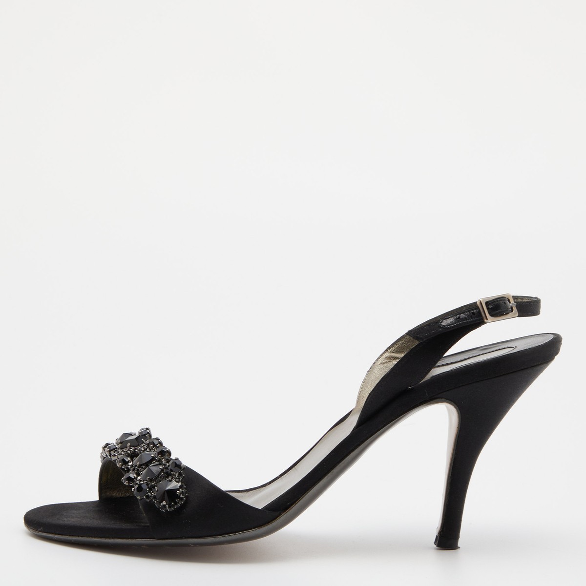 【関税&送料込】Salvatore Ferragamo Black Satin Sandals Salvatore Ferragamo Black Satin Crystal Embellished Ankle