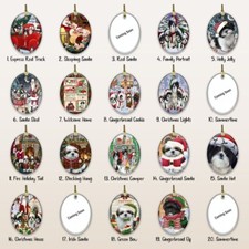 Shih Tzu Dog Oval Glass Christmas Hanging Ornaments for X-mas Tree Decorations