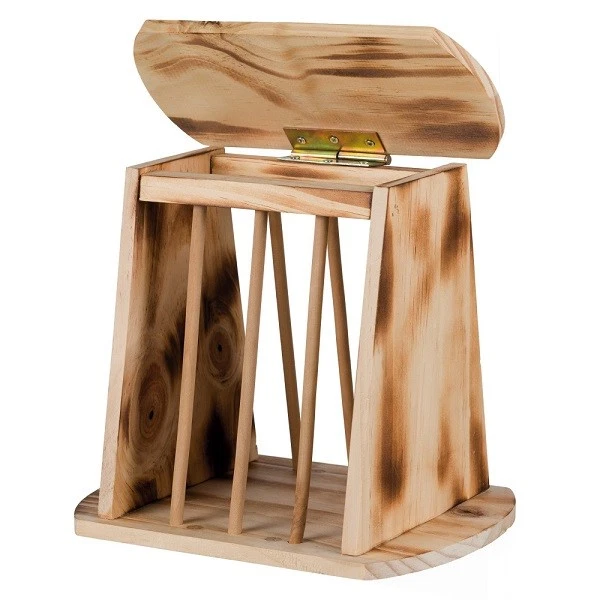 Trixie Hay Manger Natural Wooden Free-Standing Flamed Rack Feeder & Hinged Lid - Image 2 of 4