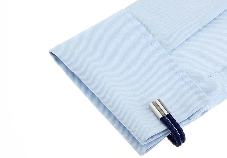 Leather Braided Blue Pair Cufflinks Wedding Fancy Gift Box & Polishing Cloth - Image 3 of 4