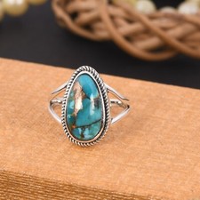 Natural Turquoise Statement Rings 925 Sterling Silver Boho Style Jewelry