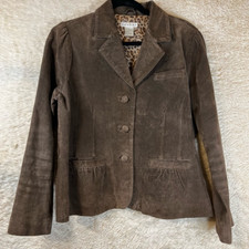 Hannah Womens Blazer Jacket Brown Buttons Pockets Notch Lapel 100% Leather L