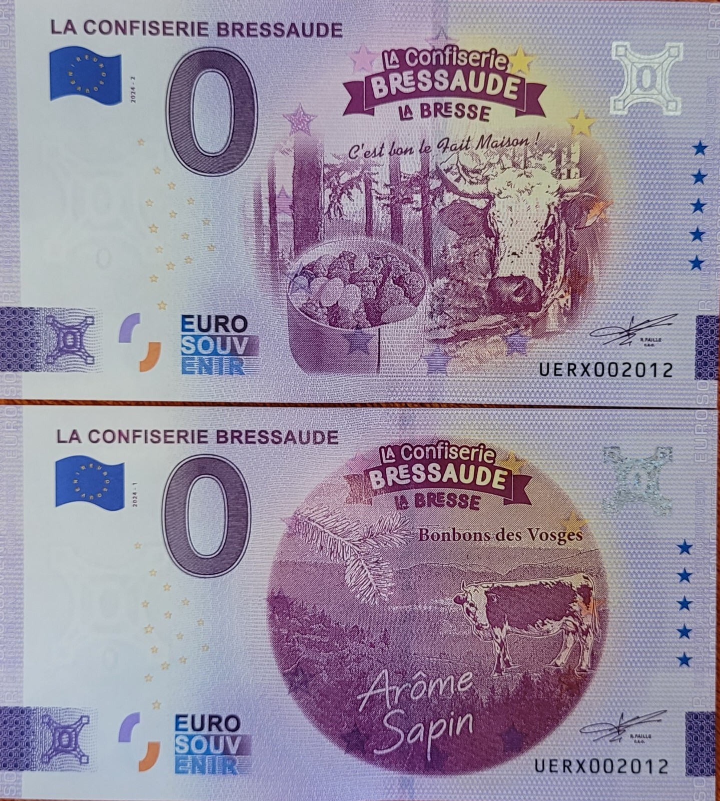 **2012** Deux Billets 0 Euro La Confiserie BRESSAUDE 2024 Numéro Anniversaire