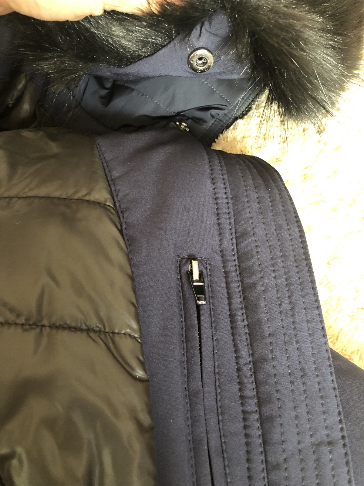 Elegant Ladies Slim Fit Dark Blue Jacket with Faux Fur Collar image 7