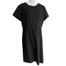 Rina Rossi vintage short sleeve black dress with pockets on chest sz 8