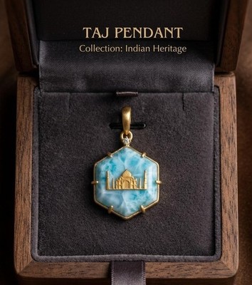 Natural Larimar Stone Taj mahal Pendant 925 sterling silver gold plated