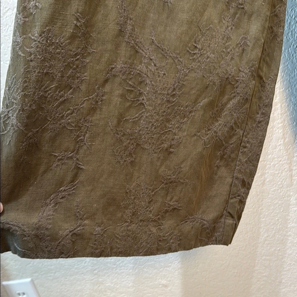 Anthropologie Elevenses Green Damask Wide Leg Jumpsuit Linen Blend Size 0 - Image 3 of 4